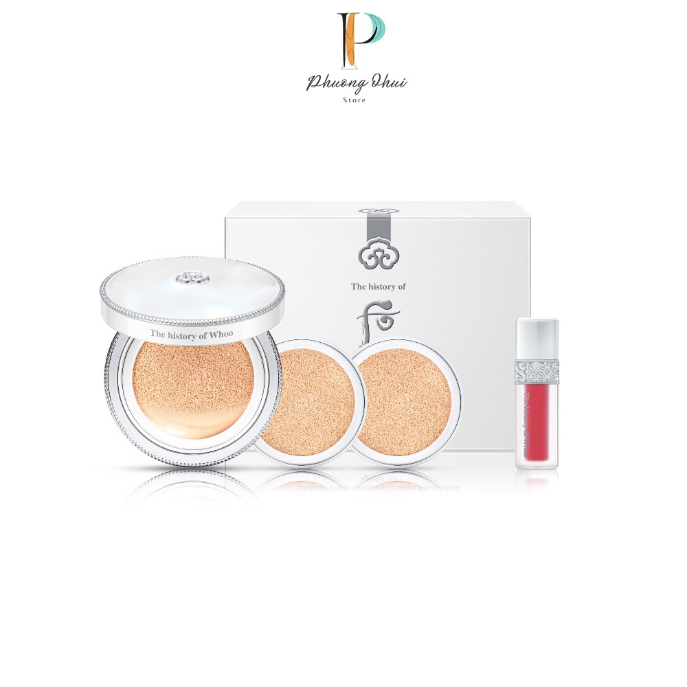 Phấn Nước Dưỡng Trắng Cushion Whoo Radiant White Moisture Cushion Foundation Special Set Hộp Chính Kèm 2 Lõi Tặng Son