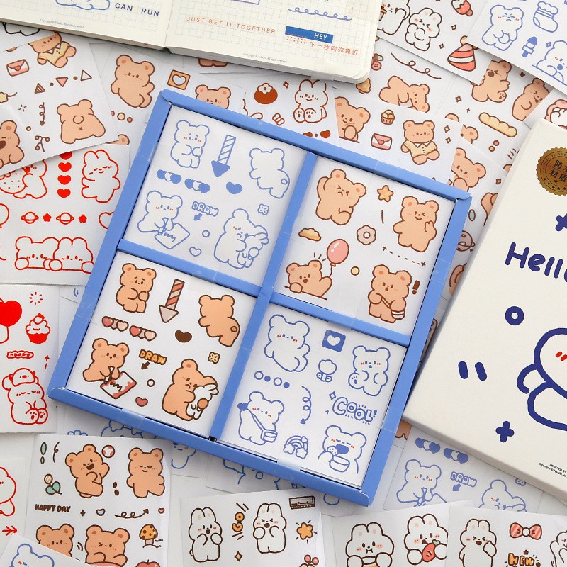 Hộp 100 Miếng Dán Sticker cute trang trí dán tập vở bình nước bút nước Diy Họa Tiết Hoạt Hình Dễ Thương