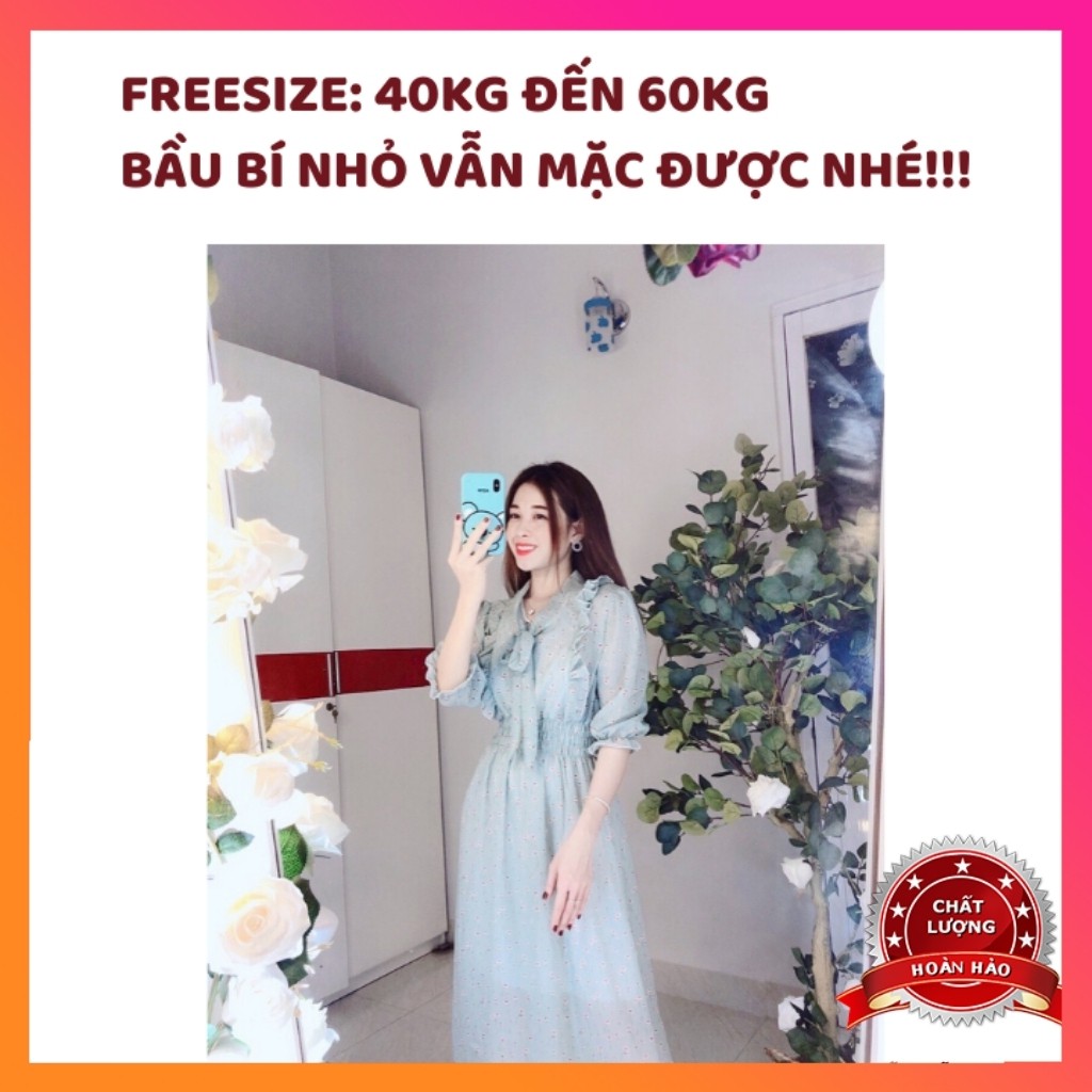 Đầm Maxi đi biển Hoa nhí DH002, thắt nơ cổ, tay lỡ, eo nhún nữ tính | BigBuy360 - bigbuy360.vn