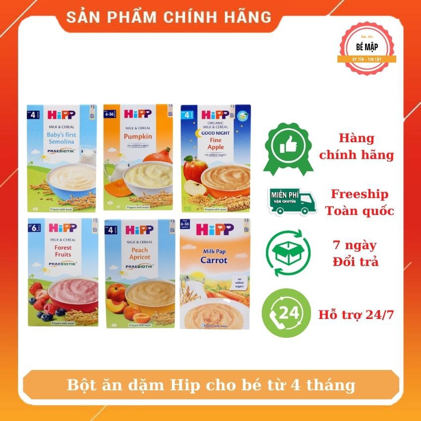 (Đổi vỏ lấy quà) Bột ăn dặm Hipp đủ vị 250g cho bé từ 4-6 tháng