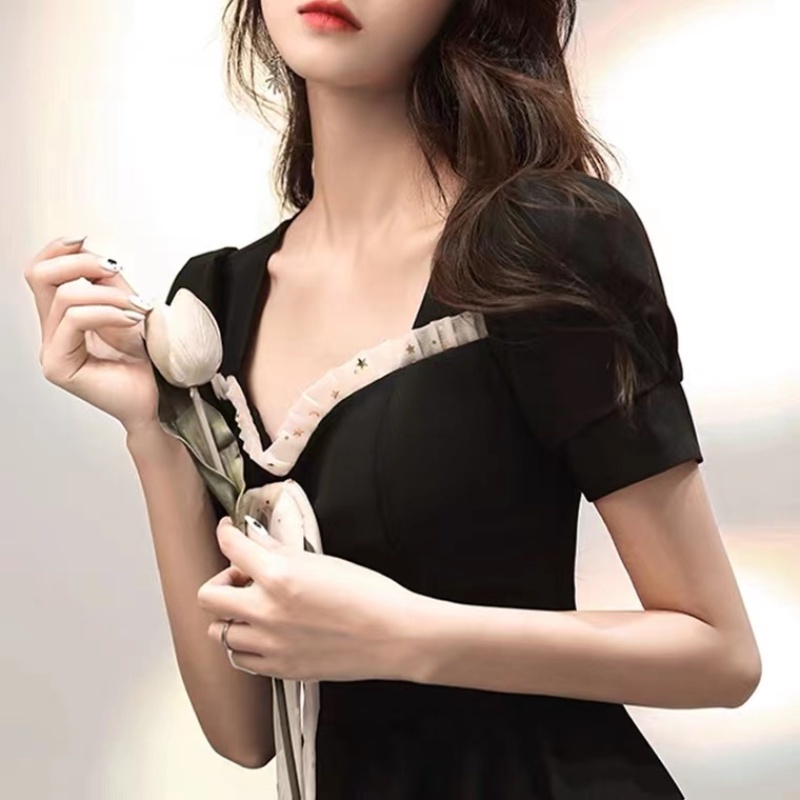 Đầm midi nữ tay phồng thời trang mùa hè phong cách Hàn Quốc