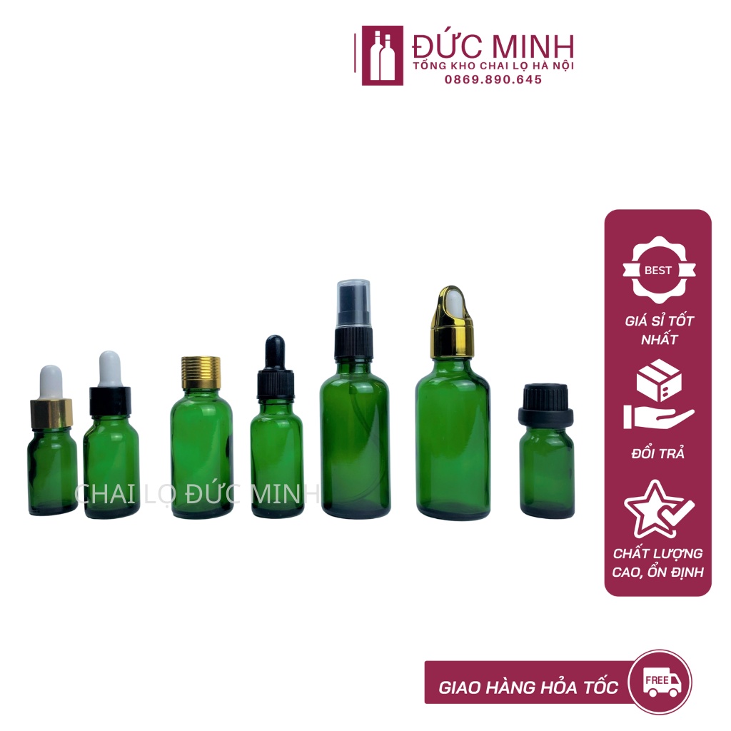 Lọ chiết mỹ phẩm thủy tinh màu xanh các nắp khác nhau 5ml/10ml/15ml/20ml/30ml/50ml/100ml [Giá sỉ/ lẻ]