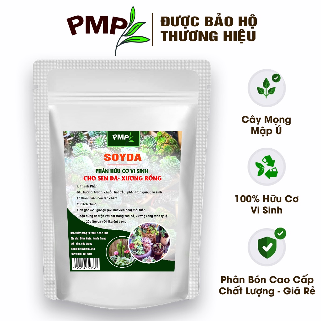 Phân tan chậm Soyda PMP cho sen đá, xương rồng viên nén 25g-150g