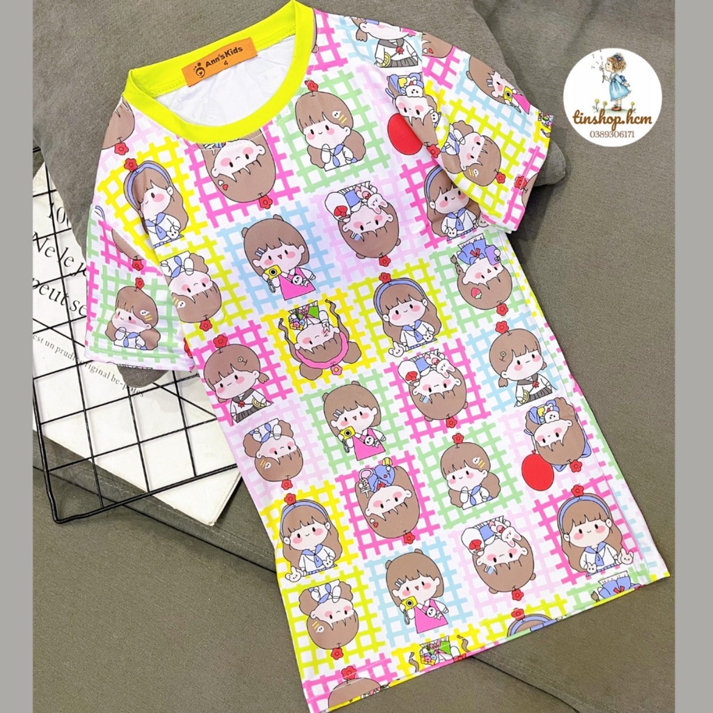 HCM-10-40Kg set đầm suông thun lạnh Ann's Kids hình - váy, đầm bé gái size đại