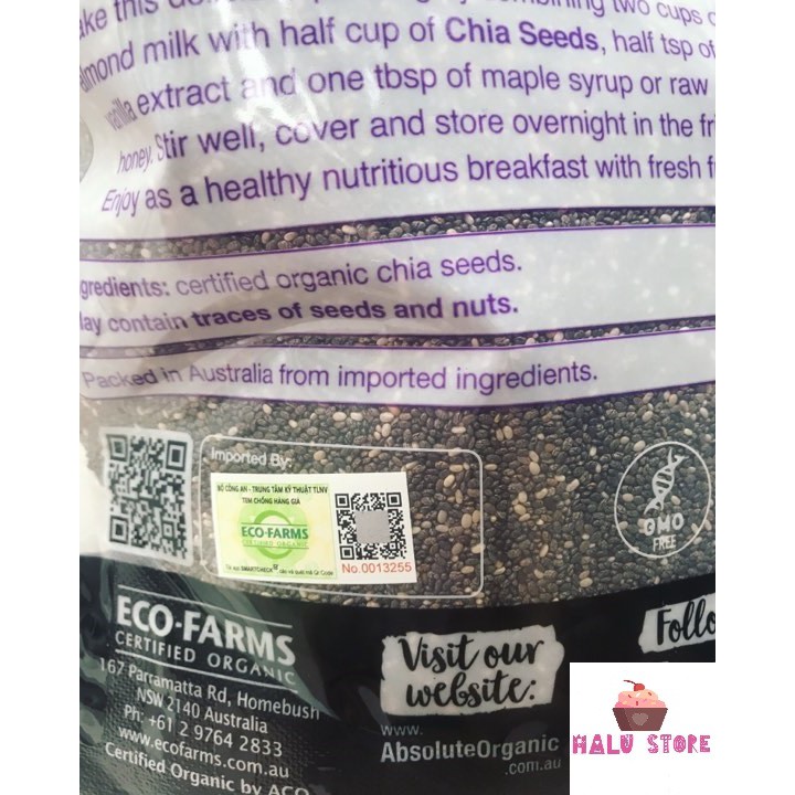 [HÀNG CHUẨN CHÍNH HÃNG] Hạt chia Seeds Úc Absolute Organic - hàng nội địa Úc