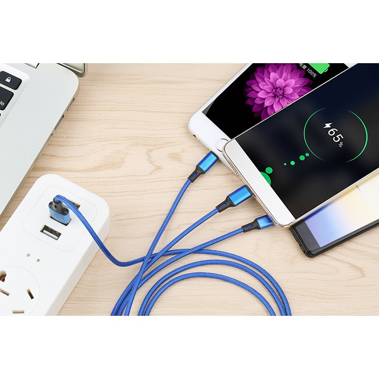 Dây cáp sạc micro USB type C 3 trong 1 cho iphone x 8 7 6 Samsung S9 S8