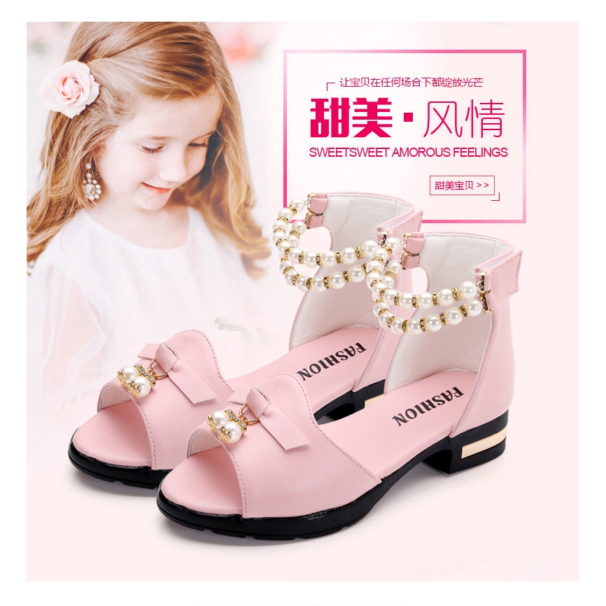 Giày Sandal Đế Mềm Đính Ngọc Trai Phong Cách Hàn Quốc Cho Bé Gái