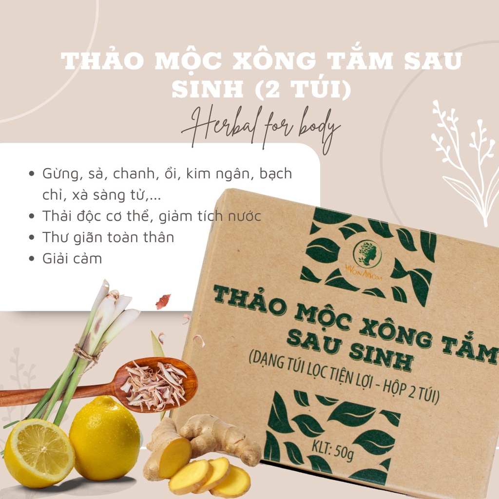 Thảo mộc xông tắm sau sinh giúp thư giãn, thải độc tố cho mẹ sau sinh từ 100% thảo dược tự nhiên WonMom