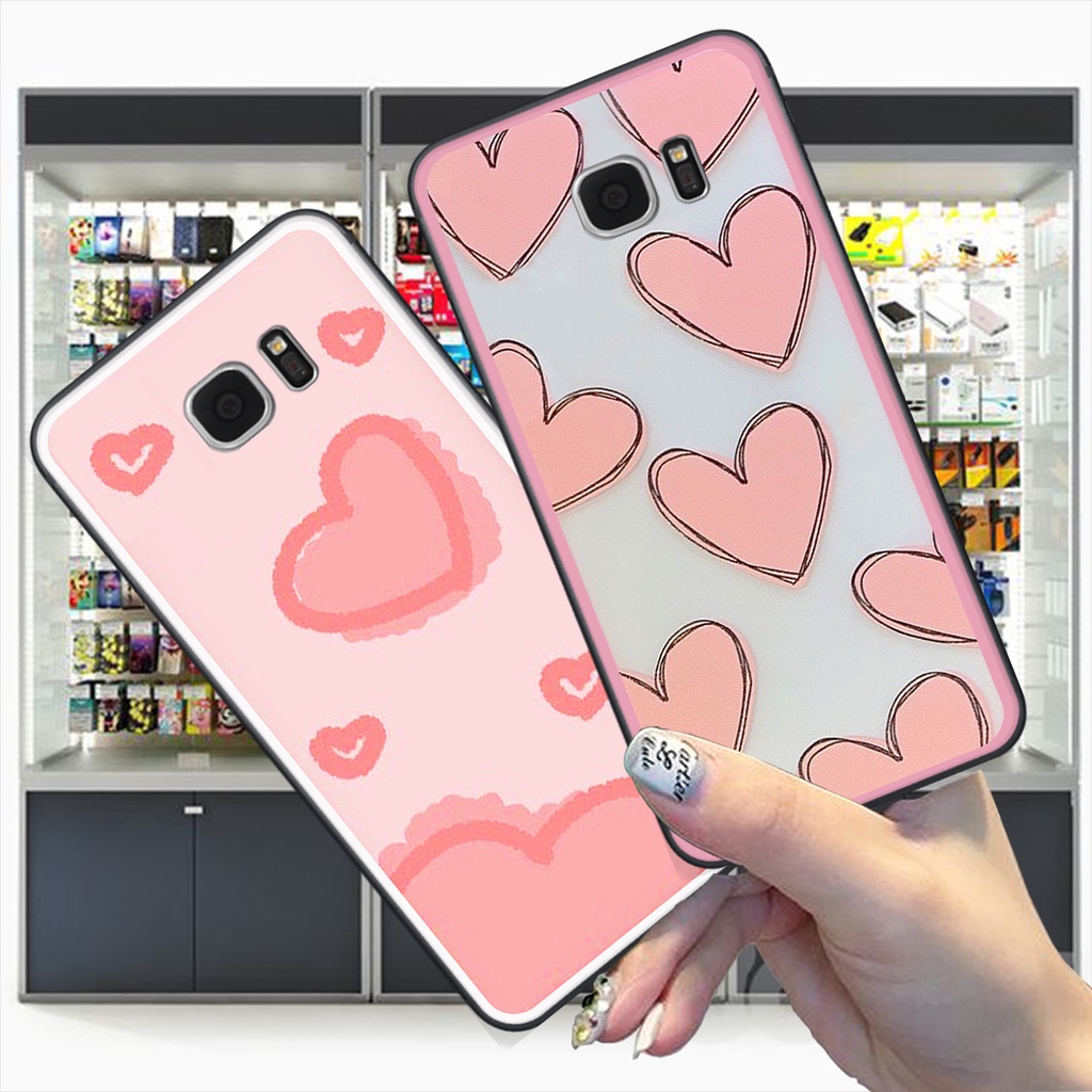 Ốp Samsung S6 / S6 EDGE / S7 / S7 EDGE in hình trái tim caro đen trắng , hồng cute xinh xắn dễ thương