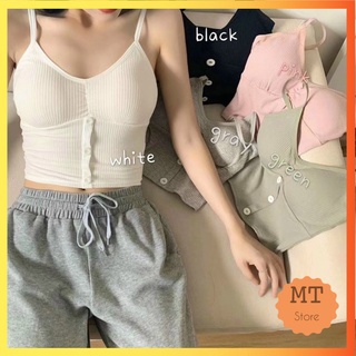Áo bra 2 dây croptop len tăm phối 3 khuy xinh xắn