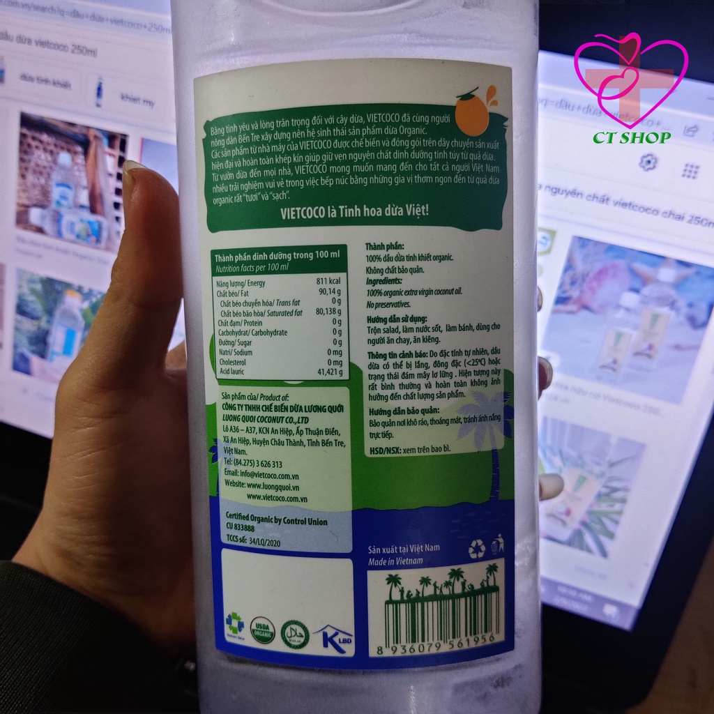 500ml - Dầu dừa nguyên chất Vietcoco Lương Quới.