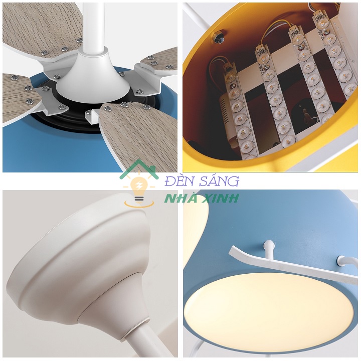 Quạt trần đèn trang trí phòng trẻ em hình máy bay trực thăng, động cơ AC 90W, độ ồn thấp, bảo hành 5 năm .