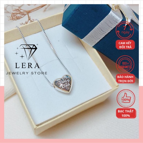 Mặt dây chuyền nữ bạc ta 925 hình trái tim khắc chữ theo yêu cầu, vòng cổ bạc ta hình tim khắc tên laze thiết kế Lera
