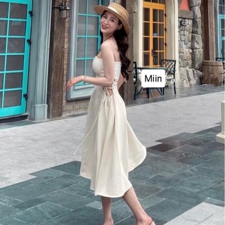 Váy cúp ngực kaki đan dây eo