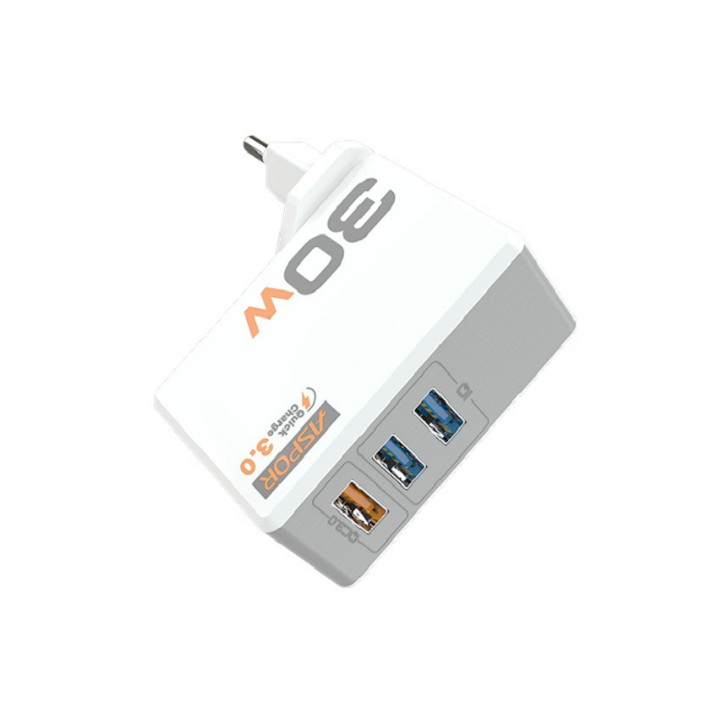 Củ Sạc Nhanh, Phích Cắm Sạc 3 Cổng A858Q ASPOR 30W (sạc siêu nhanh với 3 cổng USB)