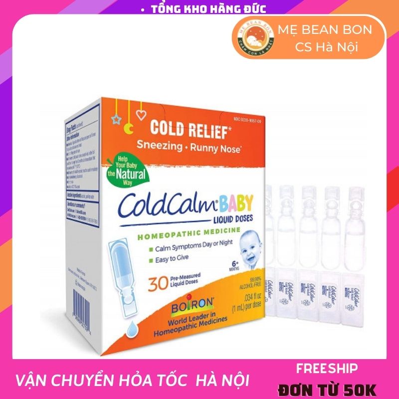 Nước muối uống vi lượng Boiron coldcalm  của Mỹ hộp 30 gói làm giảm cúm, cảm lạnh nghẹt mũi sốt nhẹ cho bé - mẹ bean bon