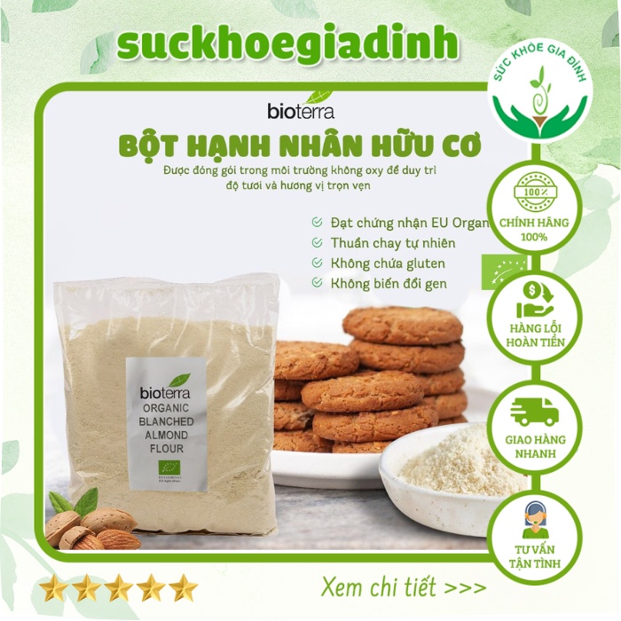 [Date 8.2023] Bột Hạnh Nhân Hữu Cơ Bioterra Đã Lột Vỏ 500g