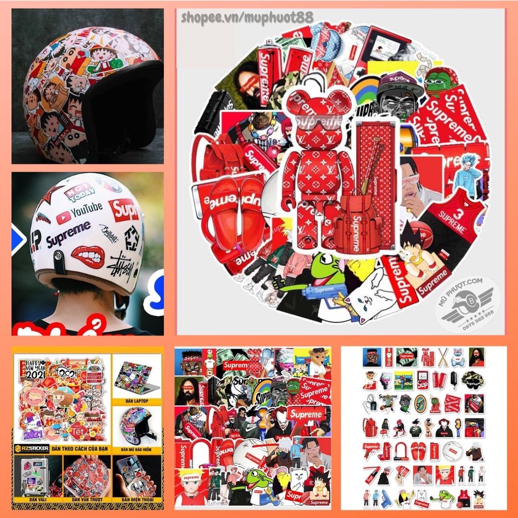 [Set 52 Cái] Sticker phong cách Supreme siêu chất dán trang trí laptop, mũ nón bảo hiểm, vali, xe ga, ván trượt - MP.026