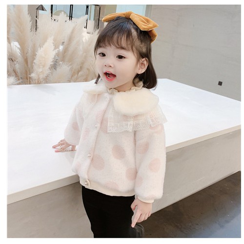 Áo khoác lông lót nhung bé gái size 8-15kg họa tiết chấm tròn chất siêu đẹp AK11