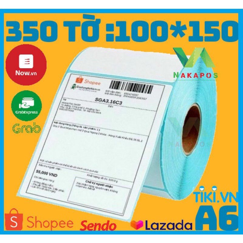 350 TỜ in nhiệt khổ 100X150mm Loại 50 mét --