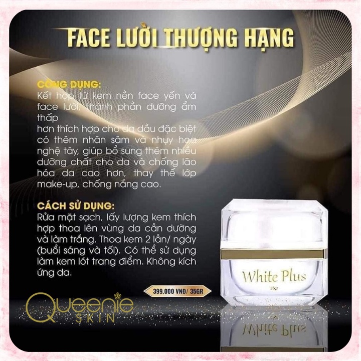 Kem dưỡng trắng da 🚛FREESHIP🚛 Face Lười Thượng Hạng Queenie Skin 35gr (nhân sâm + hoa nhụy nghệ tây)