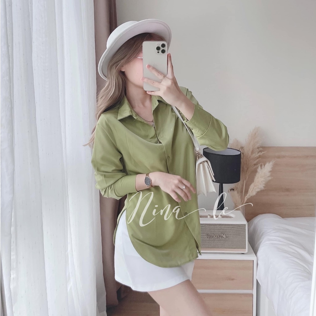 Sét bộ thời trang nữ áo dài tay màu xanh xinh xắn phối chân váy cotton thích hợp cho nàng đi chơi, đi biển