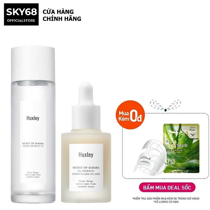 Combo Dưỡng Ẩm, Làm Sạch Da Và Chống Lão Hoá Chiết Xuất Xương Rồng Huxley ( Toner 120ml  + Serum Oil Like 30ml )