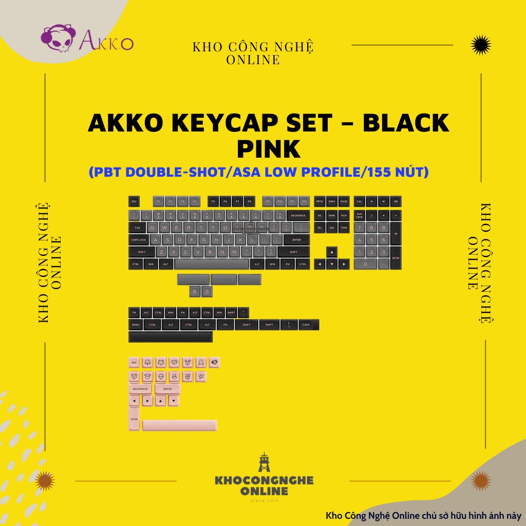 AKKO Keycap set – Black Pink (PBT Double-Shot/ASA Low profile/155 nút)