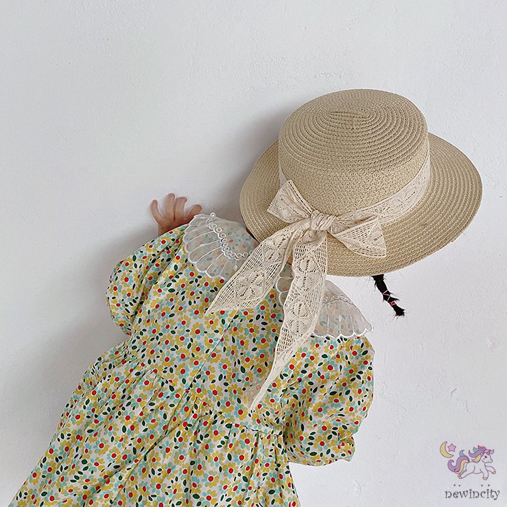 Mũ Cói Thắt Nơ Xinh Xắn Phong Cách Hàn Quốc Cho Bé Gái