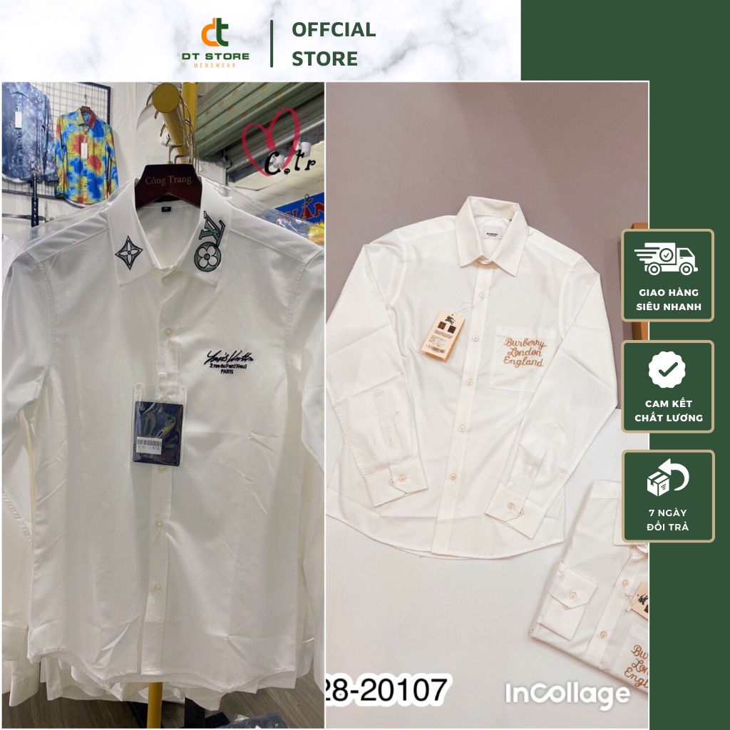 Áo Sơ Mi Trắng Nam Họa Tiết Chữ Thêu Cao Cấp - Áo Cổ Bẻ Hạo Tiết Chữ Thêu Cao Cấp Dành Cho Nam DT STORE MENWEAR