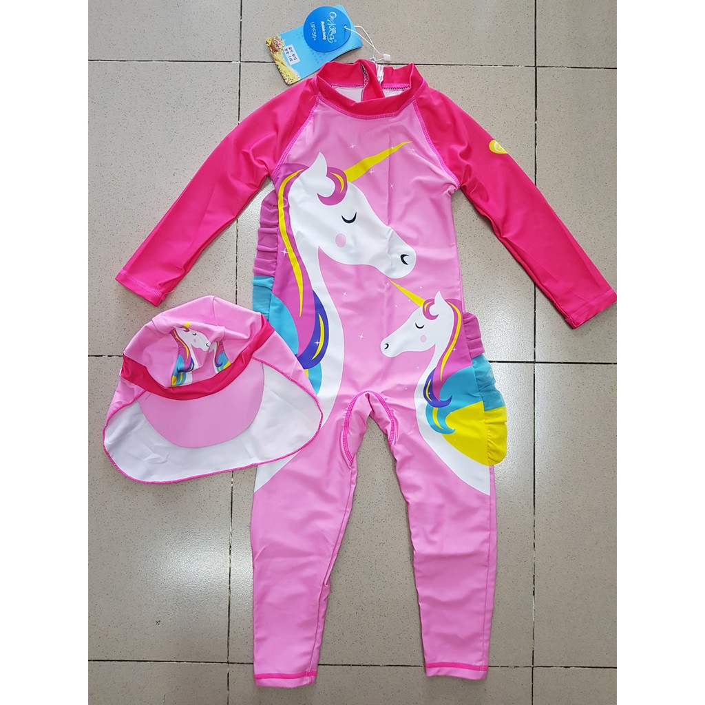 Đồ bơi liền thân tay dài chống nắng ngựa Pony Unicorn cầu vồng