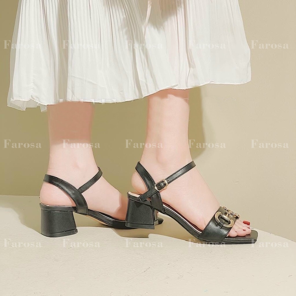 Dép sandal nữ quai xích ngang gót vuông 5 cm cực hót trend