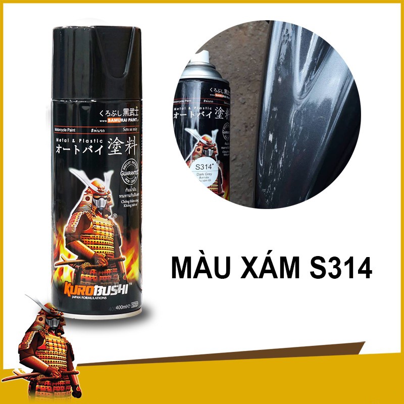 Sơn Samurai màu xám đậm S314 chính hãng, sơn xịt dàn áo xe máy chịu nhiệt, chống nứt nẻ, kháng xăng