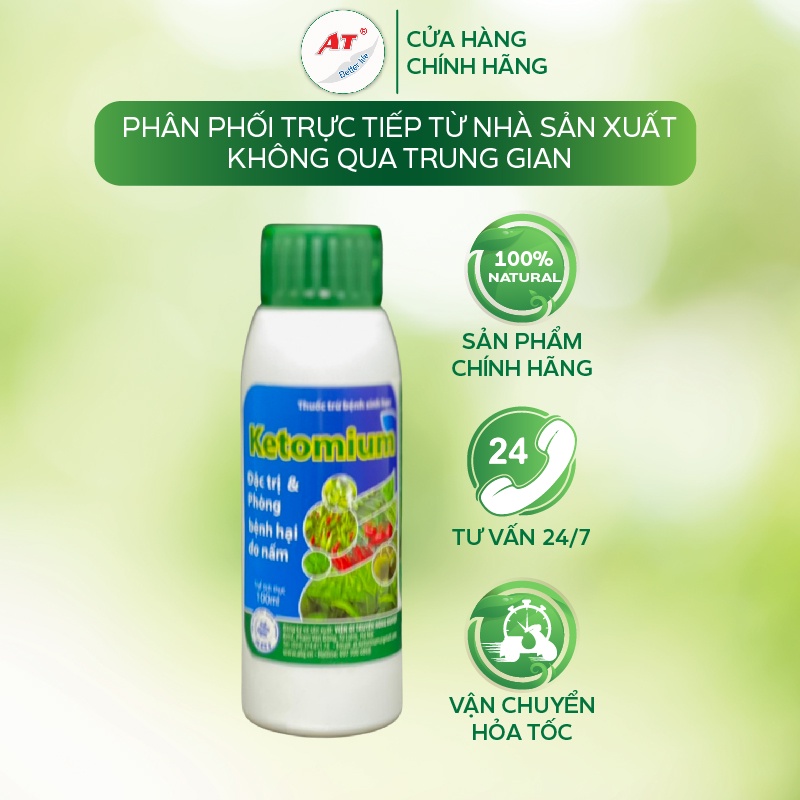 Chế phẩm trị thối thân thối hoa héo rũ phấn trắng, khô cành khô quả, chảy gôm trên cây trồng - AT Ketomium đậm đặc 100ml