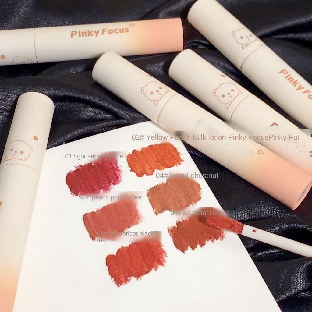 【Sản phẩm mới】Son Môi Pinkyfoucus Chất Nhung Lì Thiết Kế Vỏ Hình Gấu Nhỏ Nhắn Xinh Xắn