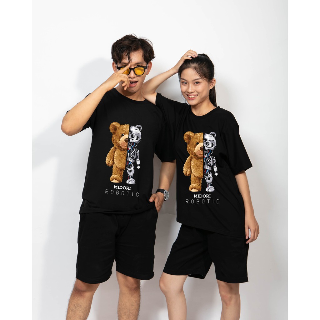 Áo thun unisex form rộng tay lỡ Phông Nam Nữ Gấu robot Local Brand Mi Midori