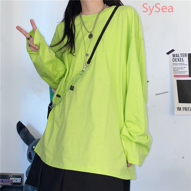 Áo Thun Tay Dài Dáng Rộng 100% Cotton Thời Trang Mùa Thu Cho Nữ