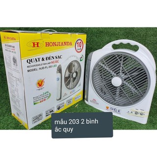 QUẠT SẠC TÍCH ĐIỆN HONJANDA HJD-FL 203.213.223 BÓNG LES (2 BÌNH ẮC QUY)