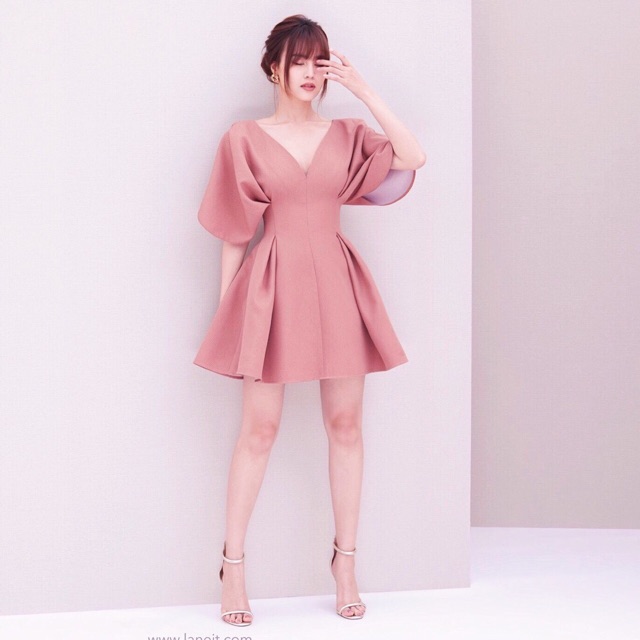 Đầm hồng xoè xếp li (kèm hình thật)