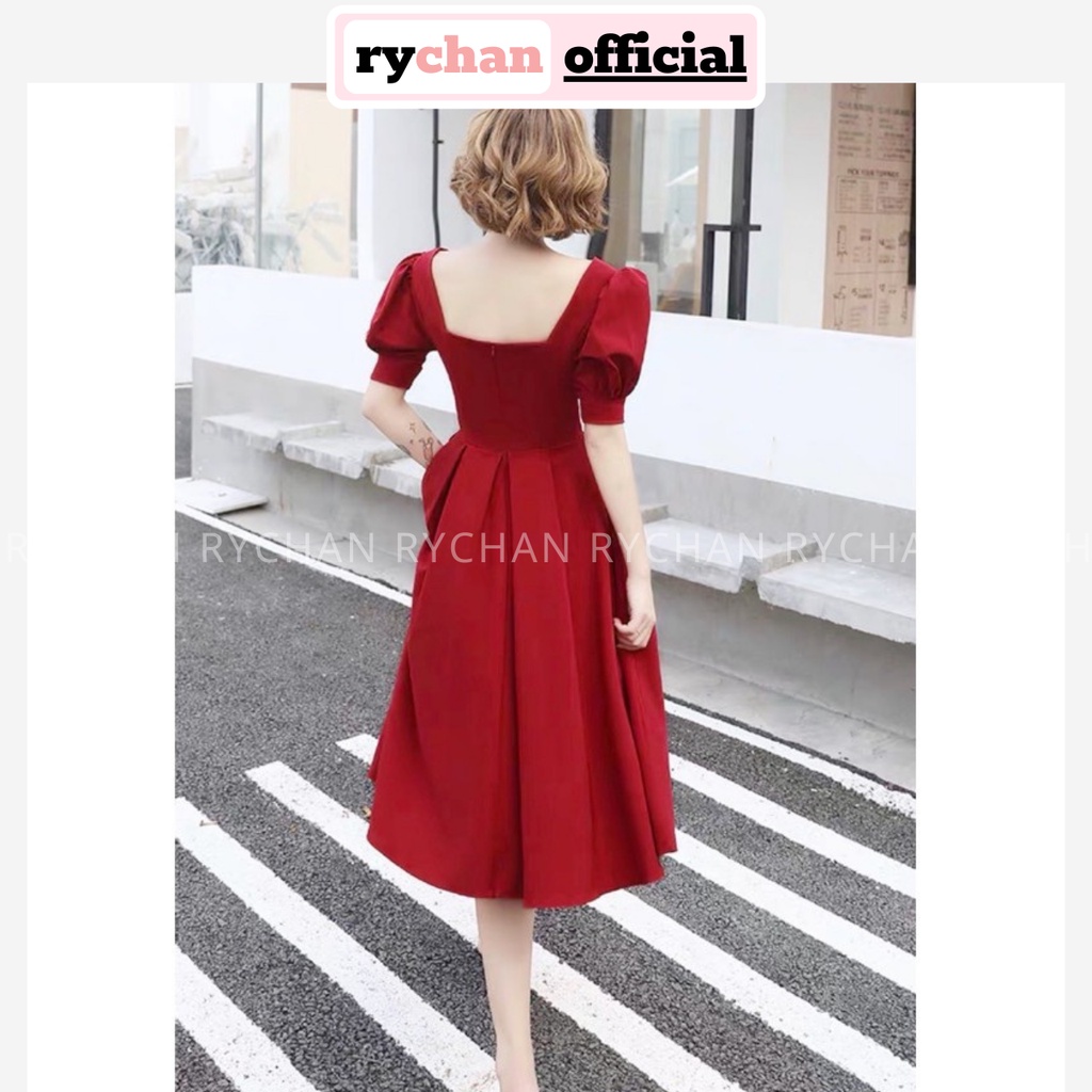 Đầm Dự Tiệc Cưới Cổ Khóa Form Dài Sang Chảnh, Váy Thiết Kế Tay Bồng Màu Đỏ [ẢNH THẬT CUỐI] - DX9703