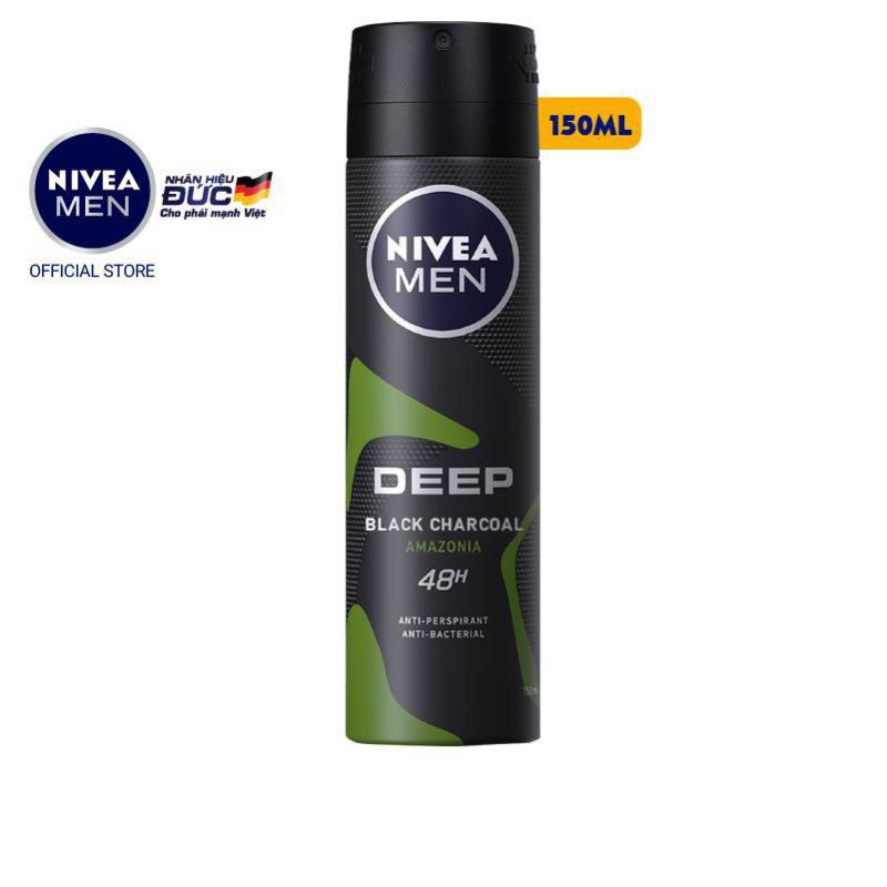 Xịt ngăn mùi NIVEA MEN Deep than đen hoạt tính hương rừng Amazon (150ml) - 85371