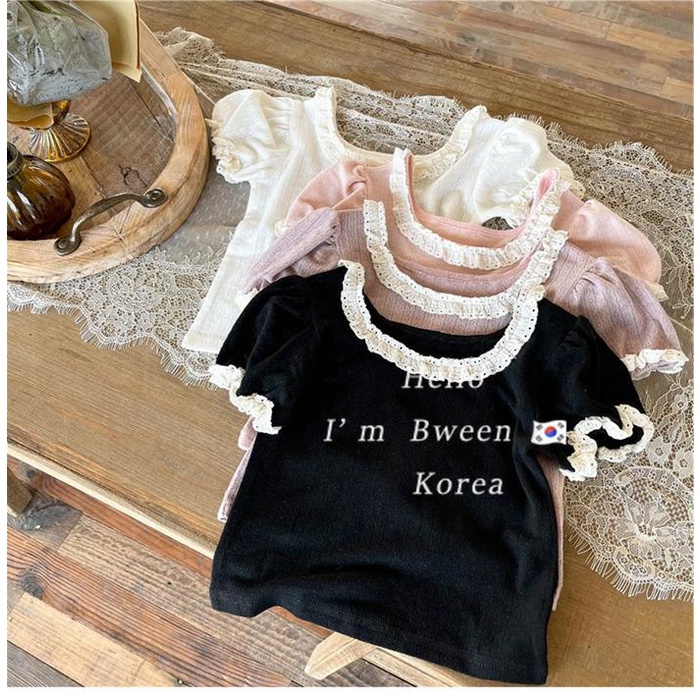 Áo Thun Tay Ngắn Cổ Tròn Phối Ren Mỏng Thoáng Khí Thời Trang Mùa Hè Dành Cho Bé Gái 0507