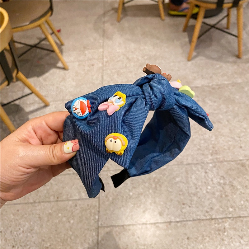Tender afternoons Cài tóc vải denim bản rộng họa tiết hoạt hình dễ thương mới cho nữ