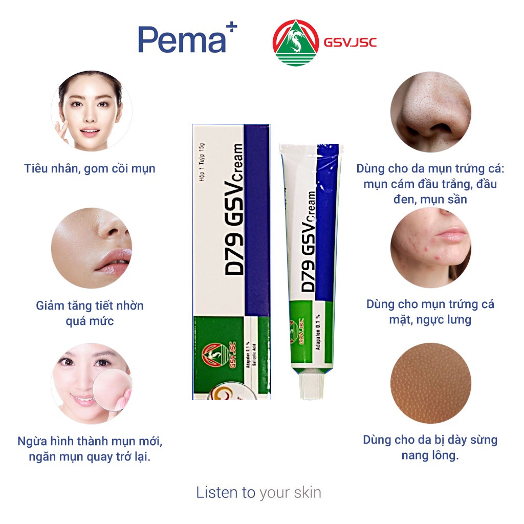 D79 GSV Cream Giảm Mụn Trứng Cá, Mụn Lưng, Dày Sừng Nang Lông 15g - BS Nguyễn Đình Trung