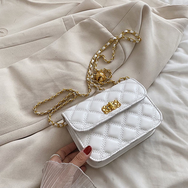 Túi Đeo Vai Hình Thoi Nhỏ Xinh Phối Dây Đeo Sợi Xích Thời Trang Cho Bạn Gái