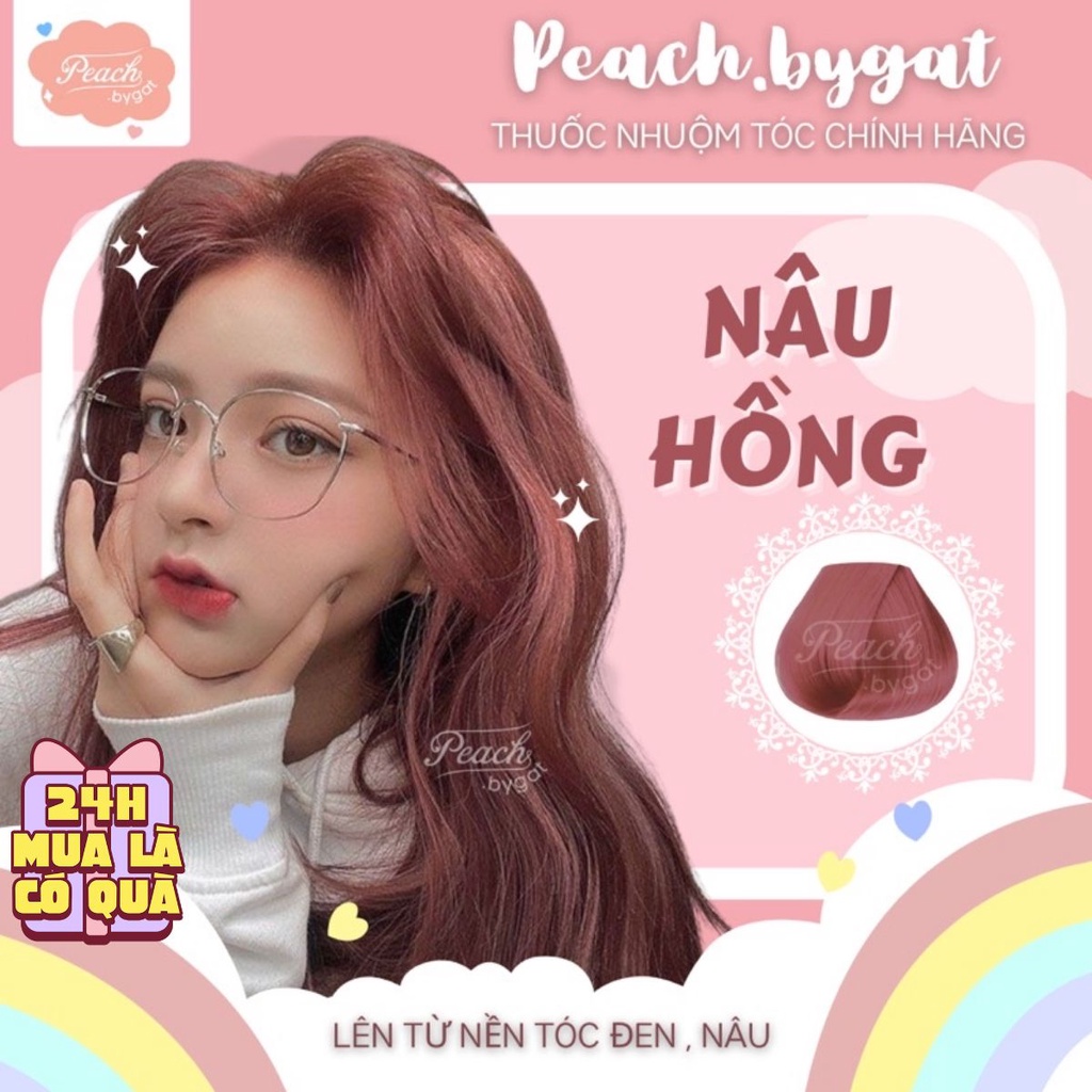 Thuốc nhuộm tóc NÂU HỒNG không cần dùng thuốc tẩy tóc của Peach.bygat