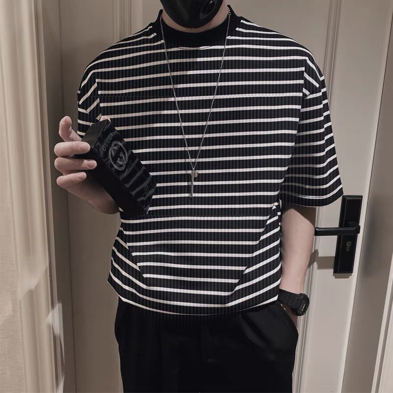 Áo thun Stee Cổ ôm Sọc ngang B&amp;W CVC - Giá sỉ Unisex