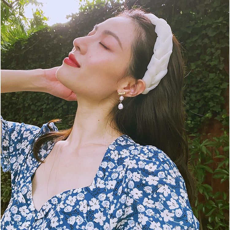 Băng Đô Cài Tóc Bản Rộng Bằng Vải Nhung Màu Xanh Lá Phong Cách Hàn Quốc Cho Nữ