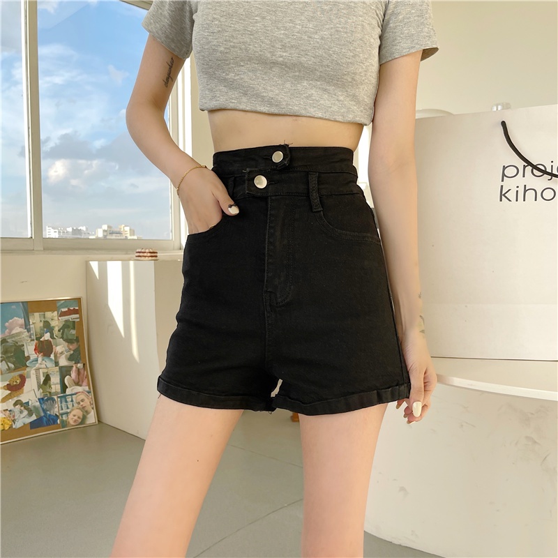 Quần short SUXI denim lưng cao đơn giản dễ phối đồ thời trang xuân hè cho nữ