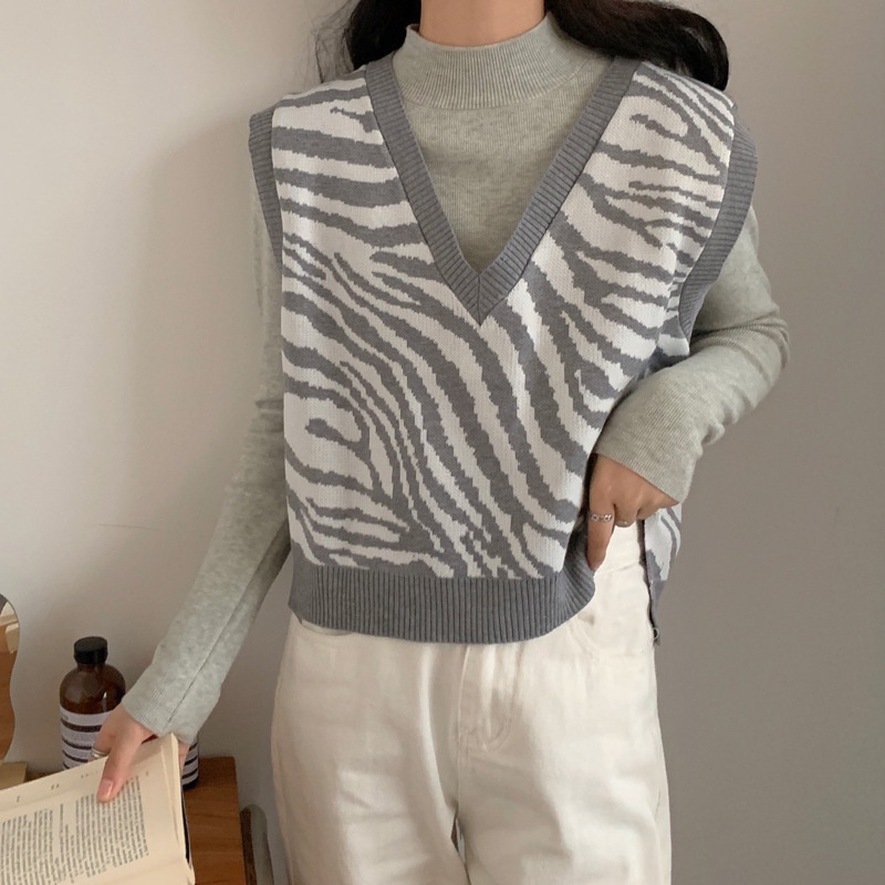 Áo IELGY sweater cotton dệt kim mặc ngoài kẻ sọc ngựa vằn phong cách Hàn Quốc